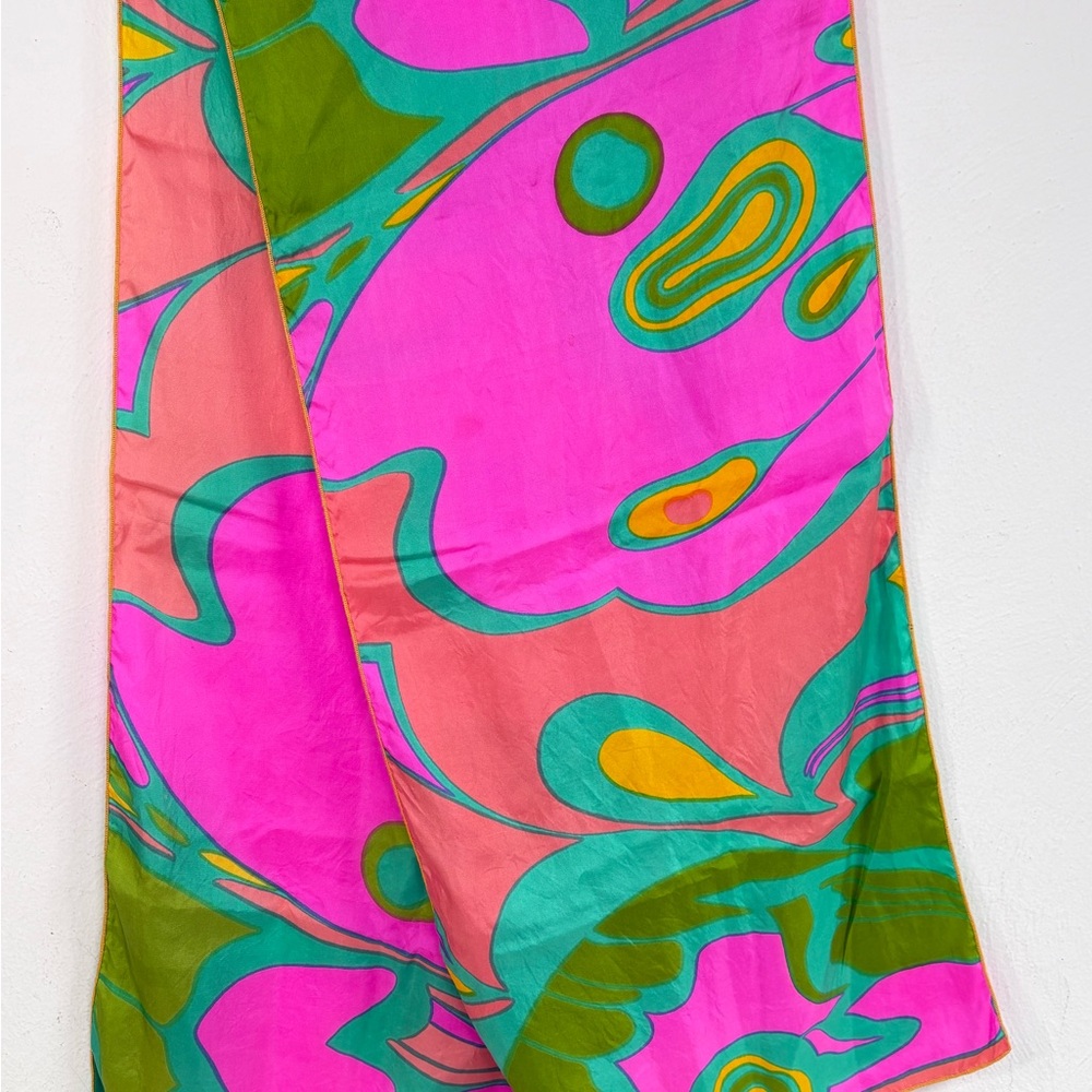 Vintage 60s Mod-Century Modern MCM Abstract Groovy Silk Feel Rectangular Scarf - Picture 5 of 17